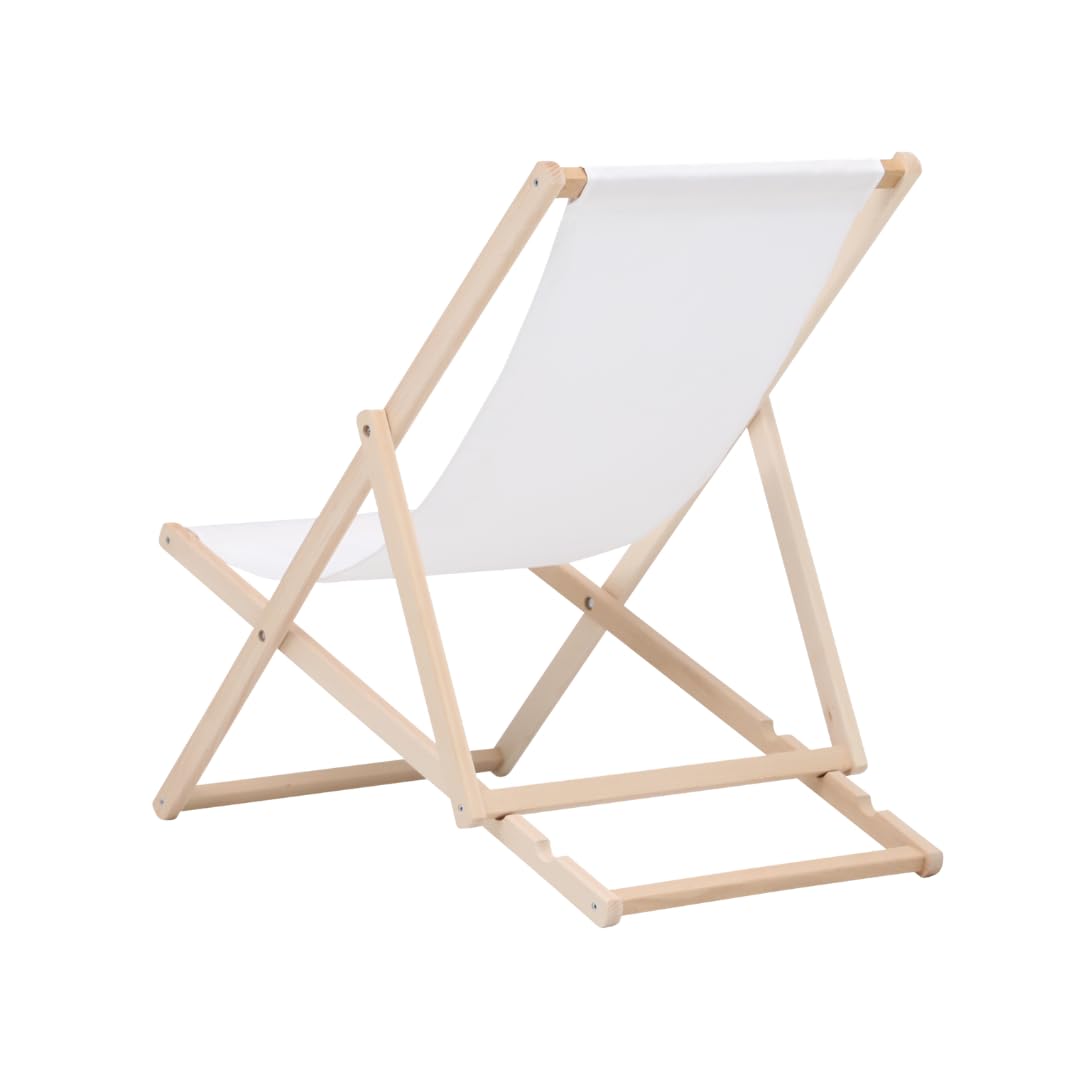 BAS Tumbona de Madera Ajustable para Playa y Jardín Construcción Robusta y Sólida Material Práctico, sillas Plegables de Madera, Blanco