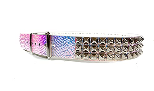 Snake Rainbow Holographic Three Row Black Pyramid Stud Rave Studded Belt Vegan Punk Goth3