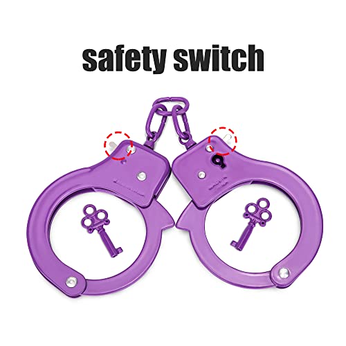 HUALIXUAN Metal Play Handcuffs, Hand Cuffs Police, Toy Handcuffs for Kids (Purple) - Thumbnail 4