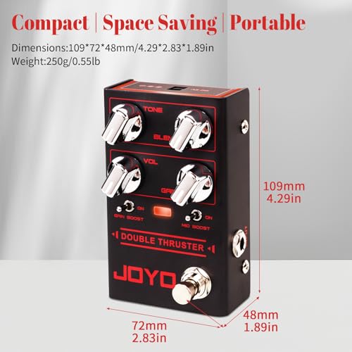 Image of JOYO Bass Overdrive Guitar Pedal, Blend Control with Mid & Gain Boost Switches, Tone /Volume /Gain Knobs, Bypass (DOUBLE THRUSTER R-28)