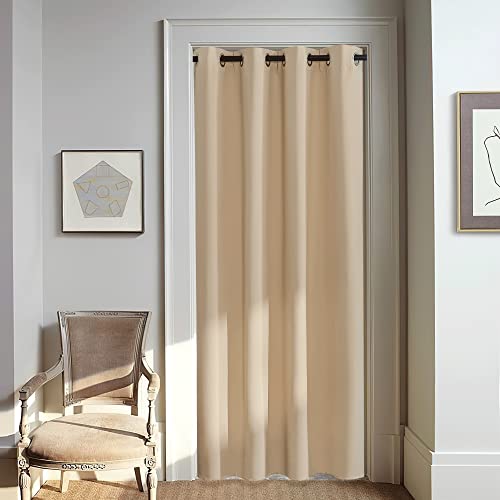 NICETOWN 80 inch Curtain Privacy for Doorway - Thermal Insulated Grommet Window Treatments Room Darkening Sound Reducing for Bedroom/Home Office (Biscotti Beige, 1 Panel, W46 x L80)