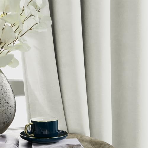 Image of Joydeco Vanilla Grey Velvet Curtains 90 Inch Curtains 2 Panels Set, Thermal Insulated Room Darkening Curtains for Bedroom Living Room, Soft Luxury Curtains Rod Pocket, 52W x 90L