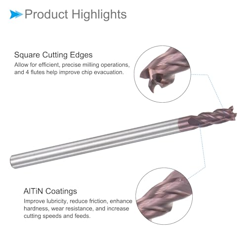 CoCud Vierkantfräser, 3mm x 8mm Schneiden 3mm Schaft, AlTiN-beschichtetes M30-Mikrokornkarbid, 4 Flöten CNC-Fräser - (Anwendungen: zum Fräsen von Edelstahl, gehärtetem Stahl)