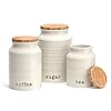 Barnyard Designs Canister Sets for Kitchen Counter, Ceramic Canister Set, Decorative Kitchen Canisters, Coffee Tea Sugar Container Set, Rustic Farmhouse Canisters, Ceramic Jar, White, Set of 3