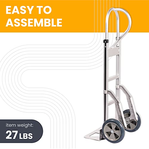 Haulpro Heavy Duty Hand Truck With Vertical Loop Handle - Aluminum Dolly Cart For Moving - 500 Pound Capacity - 10" Rubber Wheels - 52.25" H X 17.5" W With 17.75" X 9.5" Diecast Nose Plate #TOP2