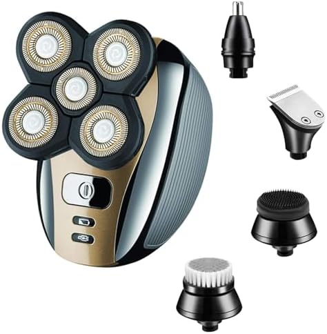 Electric Razor for Men Head Shaver for Bald Men Grooming Kit 5 in 1 Wet Dry Rotary Shavers Nose Hair Beard Trimmer Clippers Facial Cleansing Brush Cordless Waterproof USB Charging Rechargeable