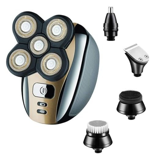 Aparador de barbeador elétrico para homens carecas Kit de cuidados 5 em 1 Barbeadores rotativos a seco molhado Aparador de barba para nariz, Escova de limpeza facial, sem fio, à prova d'água, carregamento USB recarregável