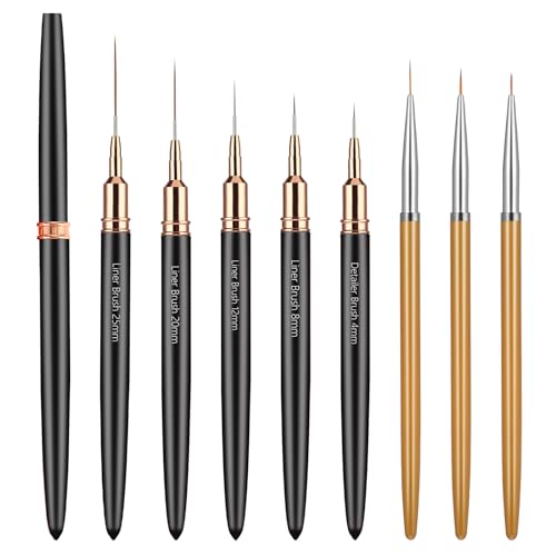 GEEHUA Juego de 8 pinceles para decoración de uñas, juego de pinceles de pintura de uñas finas y largas, pinceles de uñas para detalles finos, para uso doméstico, salón de uñas profesional (negro)