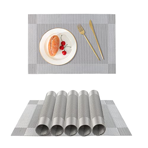 PDCTACST Platzsets, Tischsets 6er Set, waschbar, hitzebeständig, rutschfest, gewebt, PVC wasserdicht, leicht zu reinigen, gewebte Tischsets für Küche, Esszimmer, Restaurant (45 x 30 cm) Cover