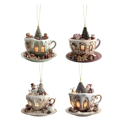 OIXYEY 4 Pezzi Pendagli Casa Neve Acrilica 2D, Natale Decorazioni,Decorazioni Albero Di Natale,Per Donna Uomo Giovane Zaino Scaffale Casa Auto Interni Borsa