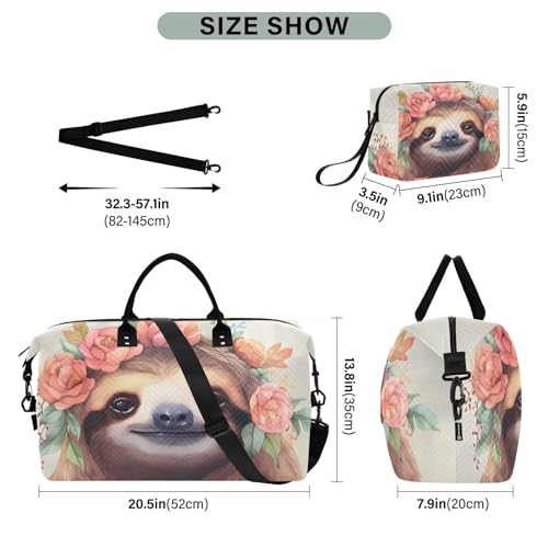 Large Travel Duffel Bag, Penoy Red Cute Sloth Sport Tote Gym Bag, Shoulder Weekender Overnight Bag for Women Men, Carry On Luggage with Toiletry Bag3