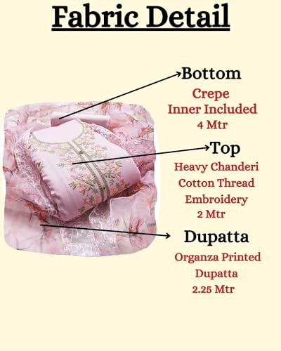Image of Rubani Women's Heavy Chanderi Cotton Embroidery Work Unstitched Salwar Suit Dress Material With Organza Printed Dupatta(Free Size)