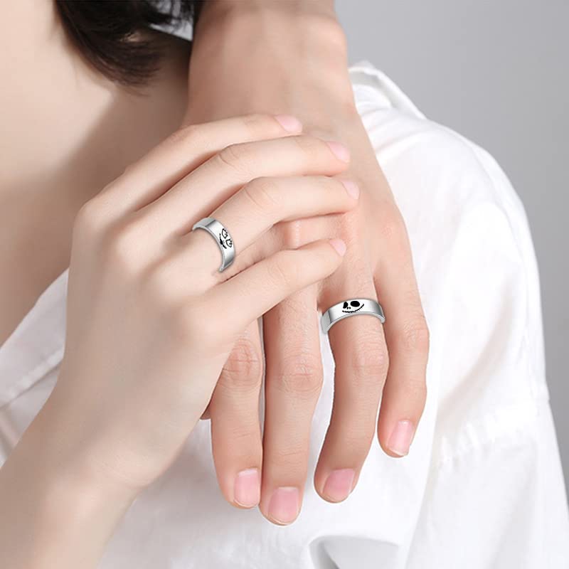 Nightmare Jack and Sally Skull Couple Matching Rings Fashion Engagement Wedding Statement Bands Stainless Steel Ring Anniversary Valentine's Day Lover Promise Gifts Boyfriend Girlfriend Christmas Birthday2