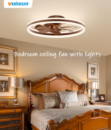 Image of VOLISUN Low Profile Ceiling Fans with Lights and Remote, 24in Flush Mount Ceiling Fans with Light, 3000K-6500K Dimmable Fandelier LED Fan Light, Farmhouse Ceiling Fans with Lights for Bedroom