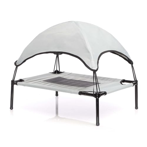 Wiltec Hundebett mit Dach Grau 91 x 76 x 16 cm Größe L bis 35 kg Outdoor Katzenliege Haustier Schlafplatz Sonnendach