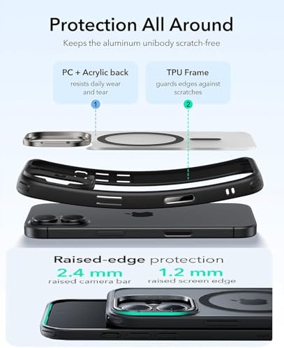 Image of MagPro case with Stand for Apple iPhone 15 | Magnetic Compatible Protective Cover with Strong Magnetic, Shockproof Armor, Scratch Resistant Polycarbonate Hard Back | Translucent Matte Black