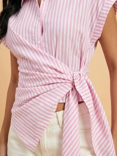 Image of Women Striped Wrap Style Cotton Shirt Drop Shoulder Casual Wear