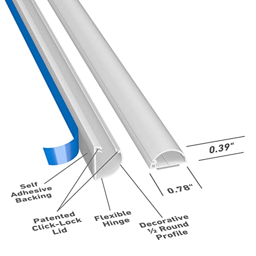 D-Line 13.12Ft Cord Hider Kit, Half Round Cord Covers, Paintable Cable Management, Hide Tv Wires, Cord Organizer - 4X 0.78In (W) X 0.39In (H) X 39In Lengths & 12 Raceway Accessories - White #TOP1