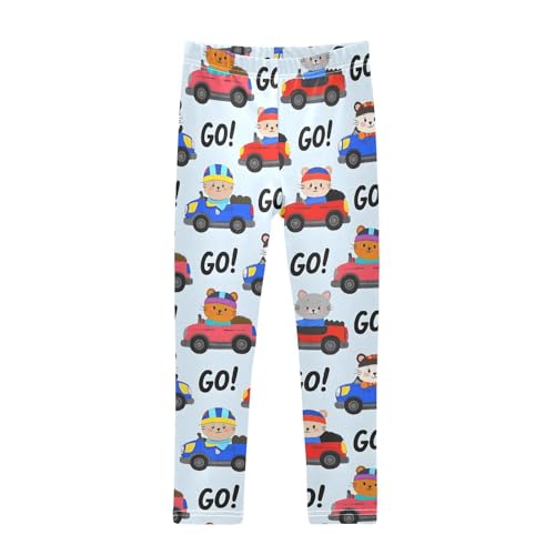 Cute Cat Car Girls Leggings Soft Stretch Workout Yoga Dance Pants for Kids Casual Tights
