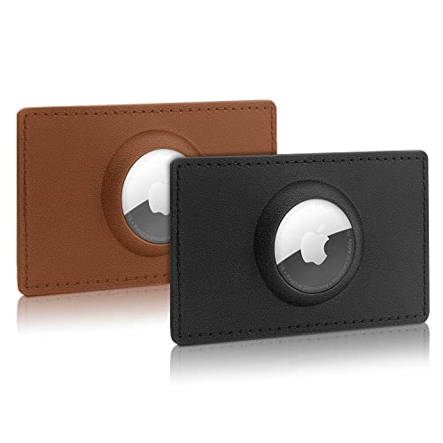 WALLFID AirTag - Cartera de Piel con Tarjetero para Apple AirTag, tamaño de Tarjeta de crédito, Color marrón y Negro