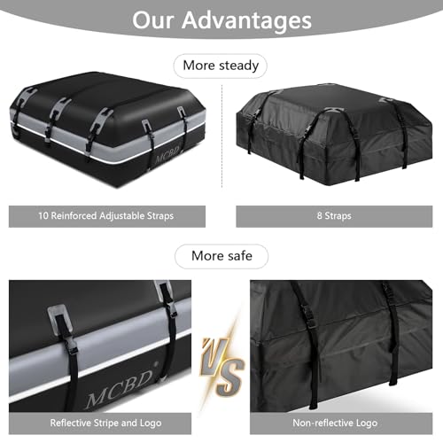 Image of Rooftop Cargo Carrier, 21 Cubic Feet Soft-Shell Waterproof Car Roof Luggage Bag for All Vehicles SUV with /Without Rails, Includes 10 Reinforced Straps + 6 Door Hooks,Storage Bag,Anti-Slip Mat
