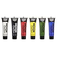 Moon Creations Face & Body Paint Tubes | Primary Set | 12ml | Ready to Use Face Paint | No Flake | Cruelty Free, Made in UK | Face Paint for Kids, Adults, Fancy Dress, Festivals, Halloween & More