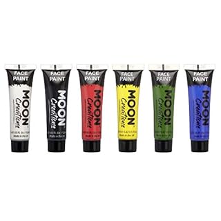 Moon Creations Face & Body Paint Tubes | Primary Set | 12ml | Ready to Use Face Paint | No Flake | Cruelty Free, Made in UK | Face Paint for Kids, Adults, Fancy Dress, Festivals, Halloween & More
