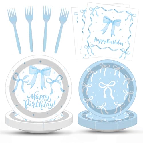 ArtSocket 96 Pack Party Decorations Tableware Set, 24 Guests Coquette Blue
