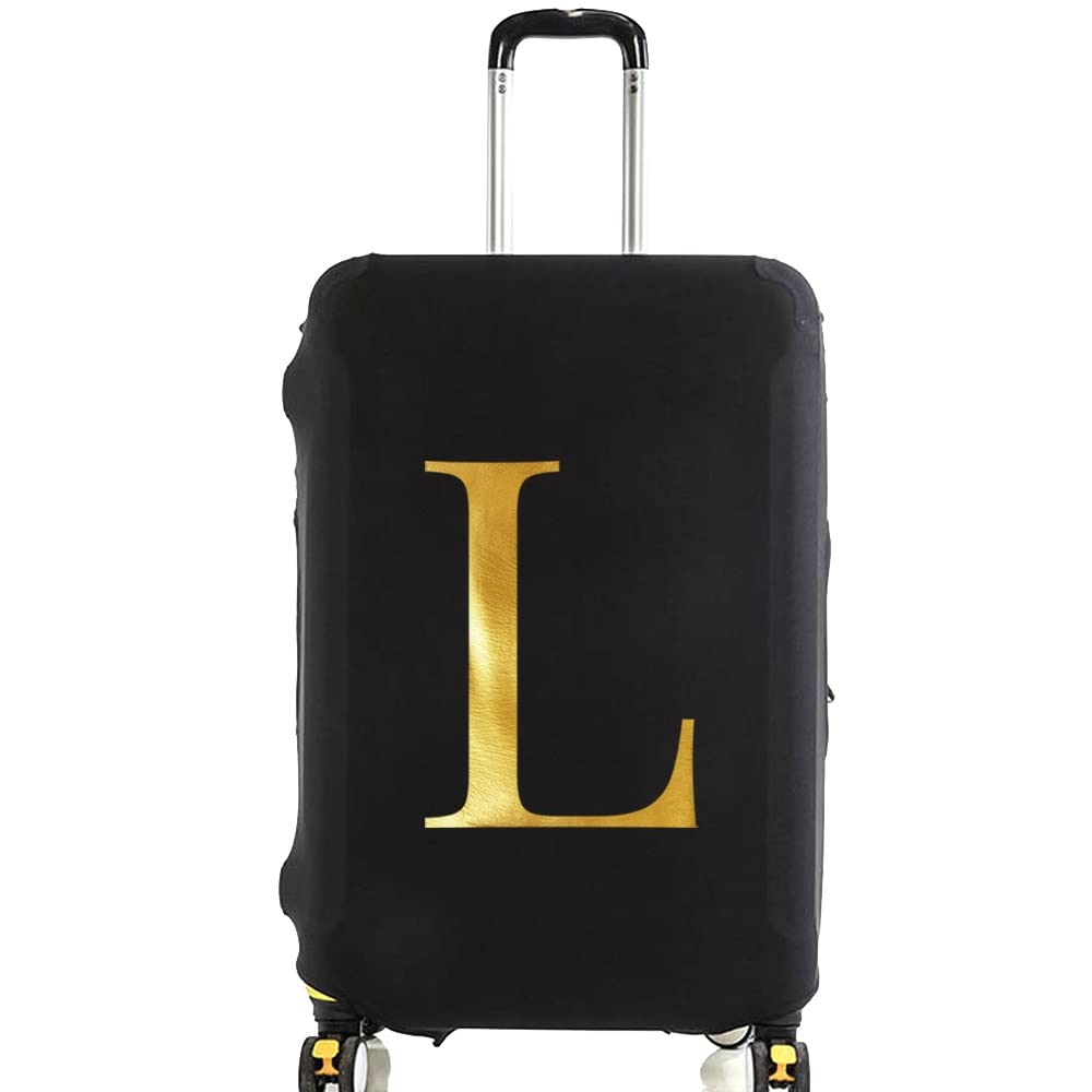 initial letter Printed Design Travel Trolley Case Cover Protector Washable Suitcase Cover Luggage Storage Covers for 18-28 Inch Luggage Cover (Gold L, L (26-28 inch Luggage))