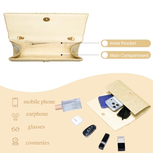 Image of Larcenciel Clutch Purses for Women, Shiny Pleated Evening Bag w /Removable Chain for Formal Events Cocktail Wedding Prom