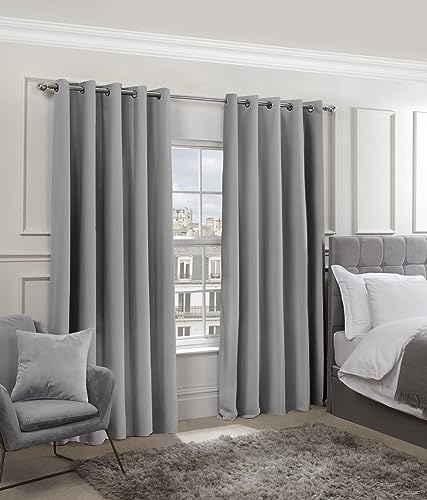 Emma Barclay Cali Eyelet - Woven Thermal Blackout Eyelet Curtains in Grey - Width 46 x Drop 54" (116 x 137cm)