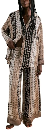 Image of LILTWIST Silk Satin Pajamas Set for Women 2 Piece Floral Pjs Wide Leg Lounge Pants Set Long Sleeve Button down Pj Shirts Set