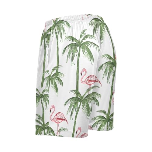 Flamingo Tropical Tree Pajama Bottom Shorts for Men Soft Casual Sleep Lounge Shorts with Pockets S-XXL3