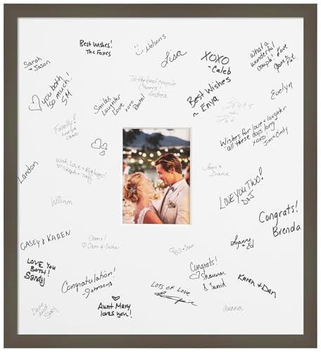 Amanti Art Signature Mat 5x7 Picture Frame, Photo Frame Wedding Guest Book Alternative, Autograph Picture Mat for Signature Board, Wedding Celebrations Graduations, Retirement, Grey Wood Framing