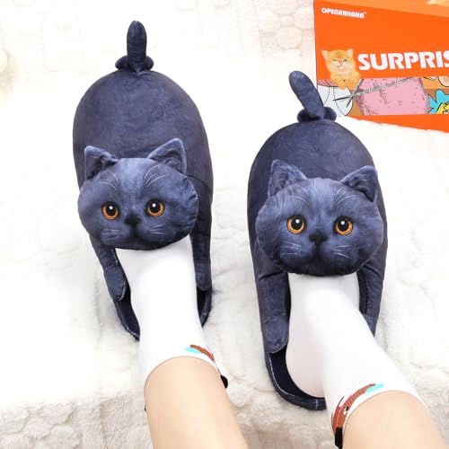 Openhahaha Cat Slippers for Women, Cute Fuzzy Animal Slippers For Indoor and Outdoor, Comfy Non-Slip Memory Foam Sole, Funny Cat Lover Gifts for Women (British Shorthair) — view 3