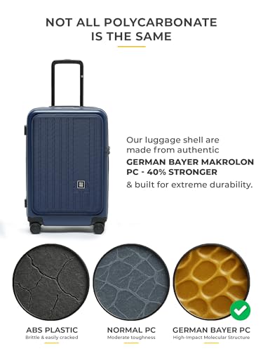 Image of EUME Cabin Pro Luggage Trolley for Travel 57cm, Cabin Bag | Trolley Bag Small for Luggage | with Laptop Sleeve | 100% Polycarbonate (PC) 8 SilentRun Hinomoto Wheels, Midnight Blue