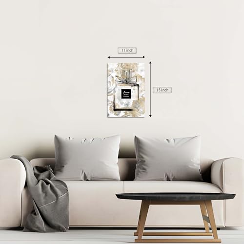 Image of HILL WEST Fashion Glam Wall Art - Perfume Bottle Canvas Picture Elegant Gold Floral Painting Contemporary Prints Modern Artwork for Girls Makeup Room Bedroom