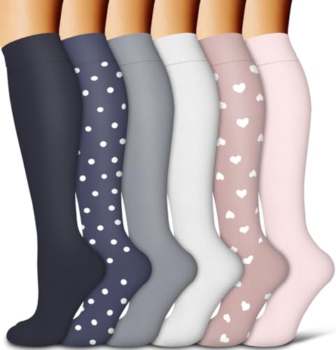COOLOVER Meias de compressão de cobre para mulheres e homens (6 pares) - Melhor suporte para corrida