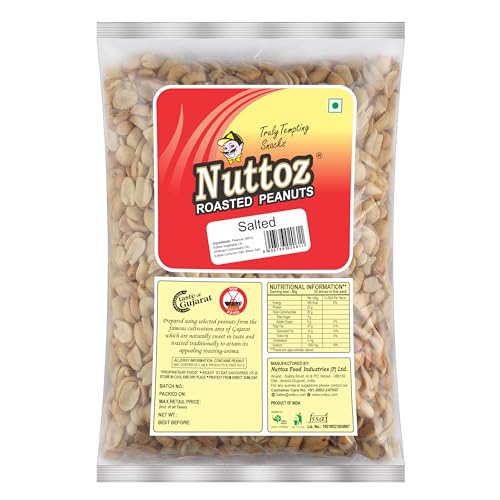 Image of Nuttoz Roasted Peanut Salted 1Kg Vacuum Pack | Horeca Pack | Jumbo Roasted Moongfali | Non Fried Ready to Eat Healthy Snack | Without Skin Whole and Split Peanut