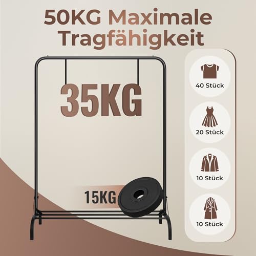 YasTant Kleiderständer Stabil 110 × 145 × 40 cm, Schwarze Metall Kleiderstange mit Ablage, Belastbar bis 50 kg,einfache Montage (Schwarz)