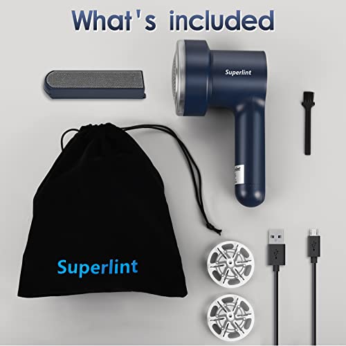 Super Lint Electric Fabric Shavers With Electrostatic Brush, Led Display, Electric Lint Remover Rechargeable, 3-Speed For Removing Fabric Fleece Clothes Bedding Furniture, Navy #TOP5