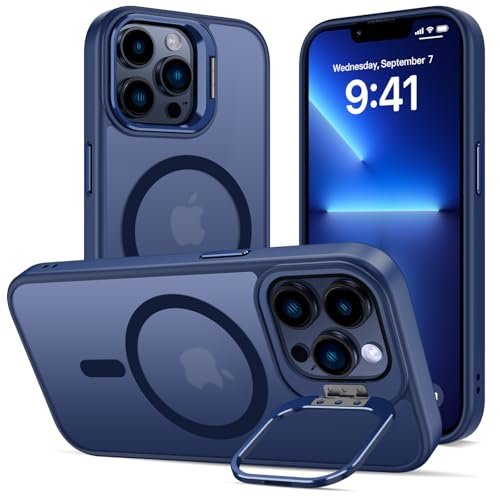 ÁRBOLORO Funda para iPhone 13 Pro MAX con Soporte, Compatible MagSafe, Carcasa con Soporte de Cámara Ajustable Incorporado, Magnética Grado Militar Antigolpes Case, Translúcida Mate Azul