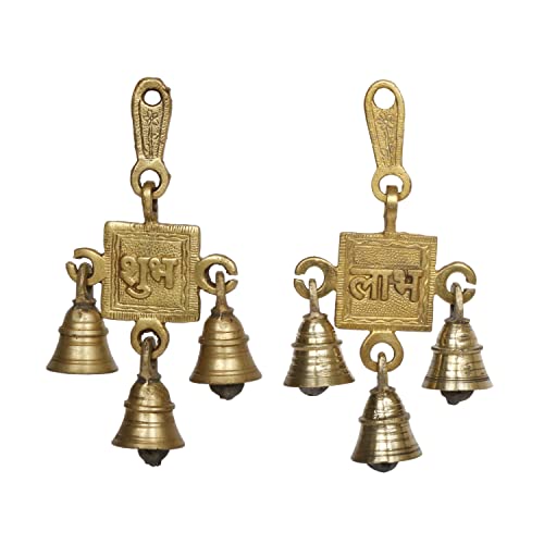 Artvarko Brass Shubh Labh Wall Hanging Bells Set for Festive Temple House Office Hotel Wedding Gifting House Warming