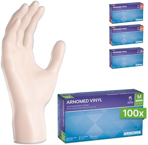 100x ARNOMED® Einweghandschuhe M, Vinyl Handschuhe, Einmalhandschuhe | Handschuhe Einweg puderfrei, Gummihandschuhe Einweg latexfrei, Einweg Handschuhe, Einmalhandschuhe in S, M, L