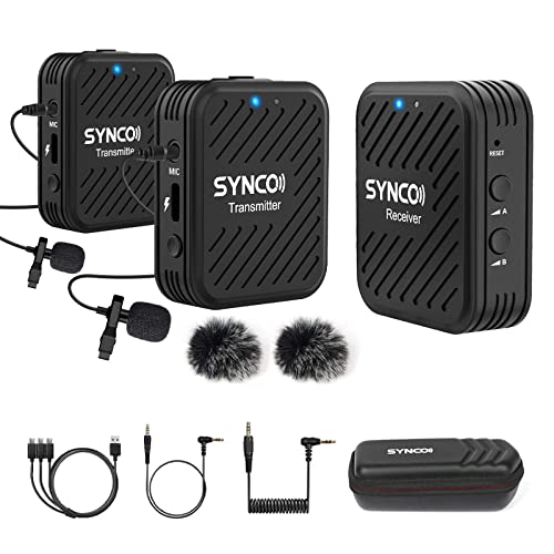 Synco Wireless Lavalier Microphones & System, G1(A2) 2.4G Dual Transmitter Lapel Mic 164Ft 8H For Youtube Vlog Live Stream For Camera Smartphone Tablet, Wireless-Lavalier-Microphone-For-Iphone #TOP2