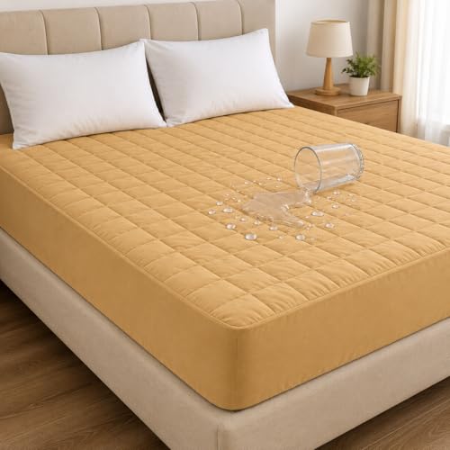 Image of RESTIFY 100% Waterproof Quilted King XL Size Mattress Protector 78x72 Inch 6.5x6 Ft Fits Upto 10 Inch Mattress | Premium Cotton Breathable Bed Protector | Mattress Cover for Double Bed |Beige