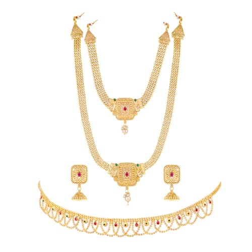 Image of Peora Gold Plated Bridal Jewellery Set with Kamarband Gift for Women Indian Traditional Ethnic Wedding