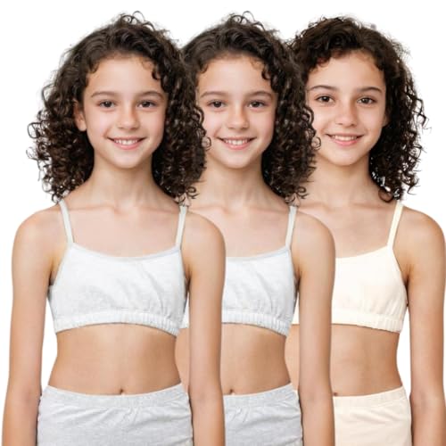 Image of ADIRA | Beginners Bra for Girls 13-14 Years | Flat Padding for Nipple Coverage | Comfortable Strecthy Cotton | Comfy-Breathable Beginners Bra & Super Soft Material | Pack of 3