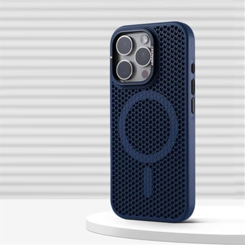 Coque iPhone 17 bleu foncé avec support magnétique et dissipation thermique