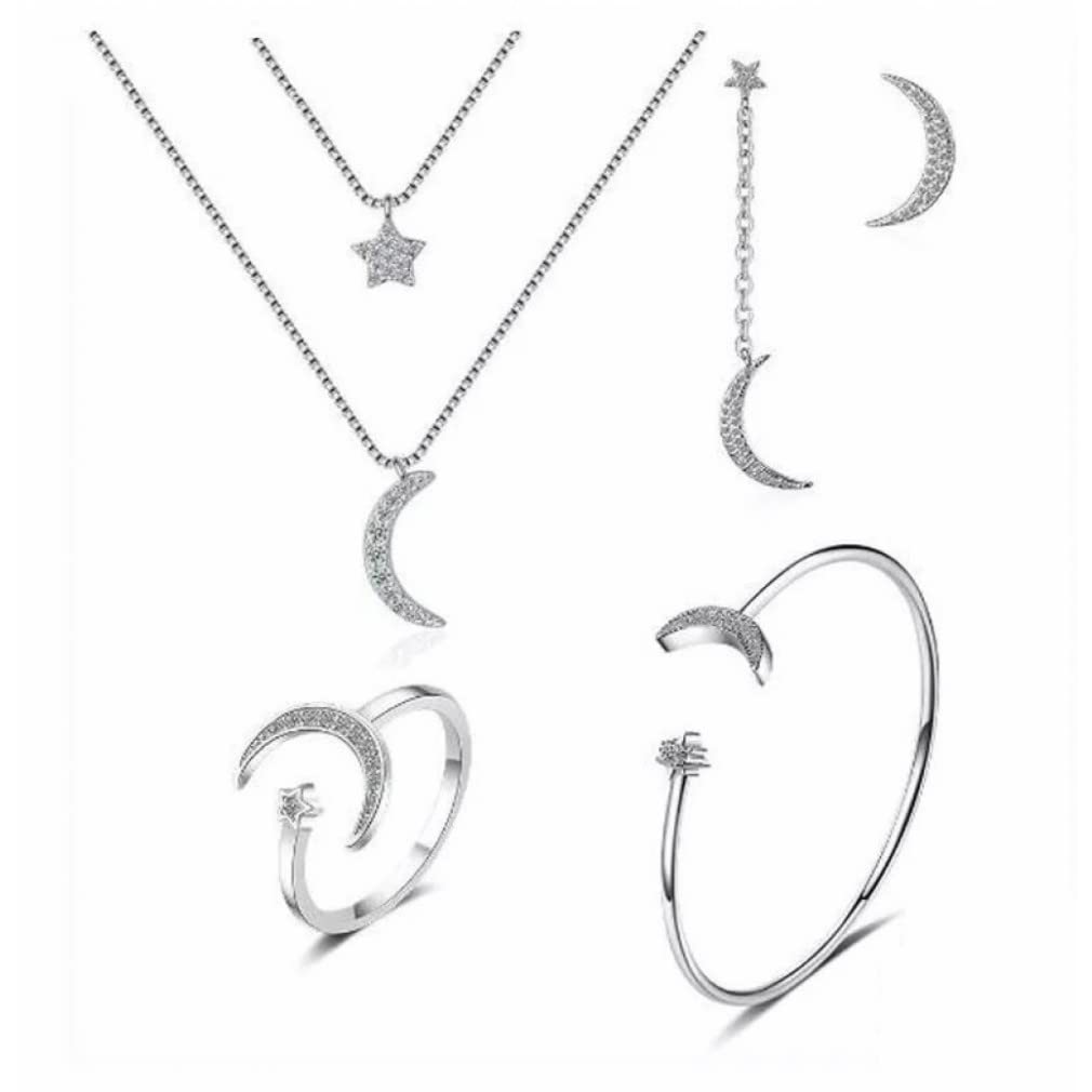 Ensemble bijoux argent lune étoile pour sublimer votre robe de mariée